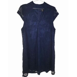 R&K‎ Women's 18W Navy Lace Cap Sleeve Shift Dress Lined Cocktail Party Formal